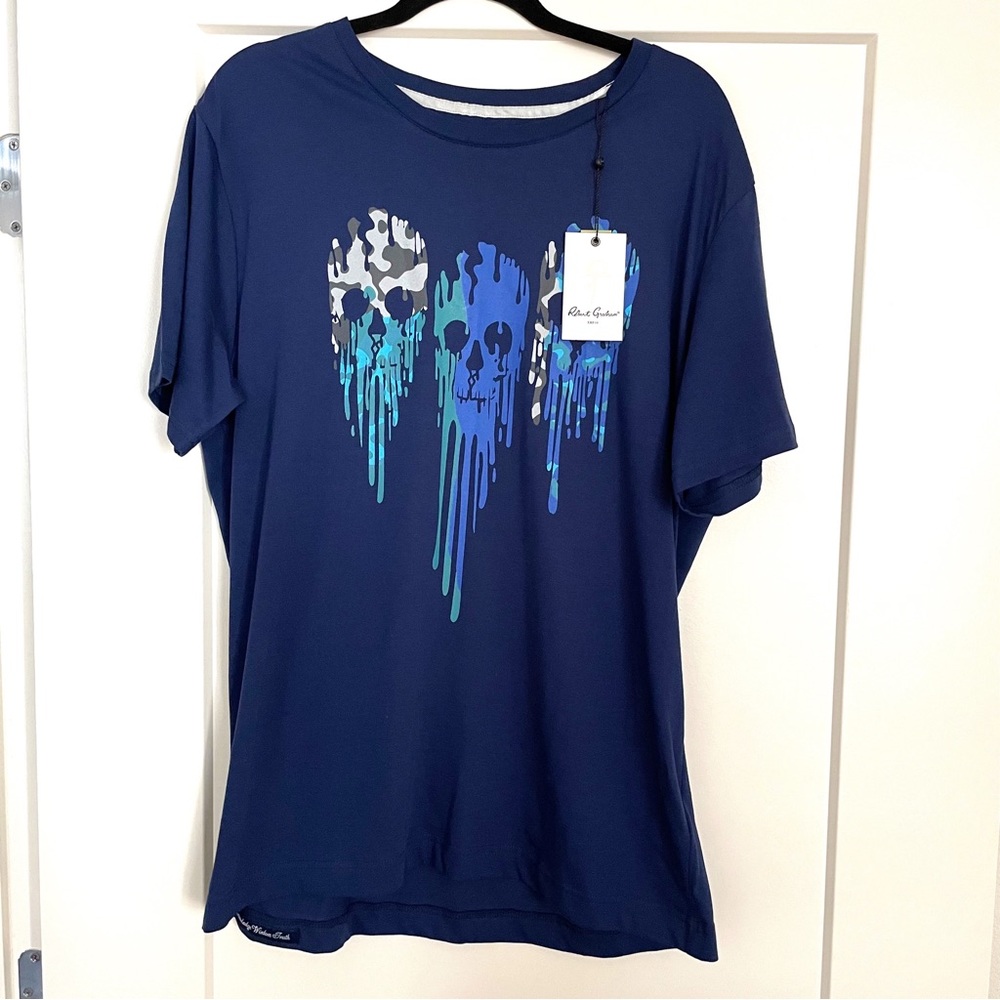 NWT Robert Graham Dripping Skulls 100% Cotton Tee in Navy (Men’s L)